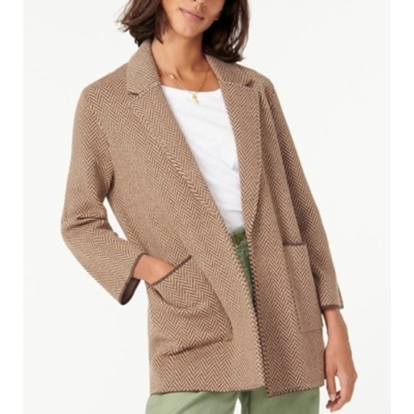 J. Crew Herringbone Knit Open Cardigan Women Size Medium Brown - Picture 7 of 9